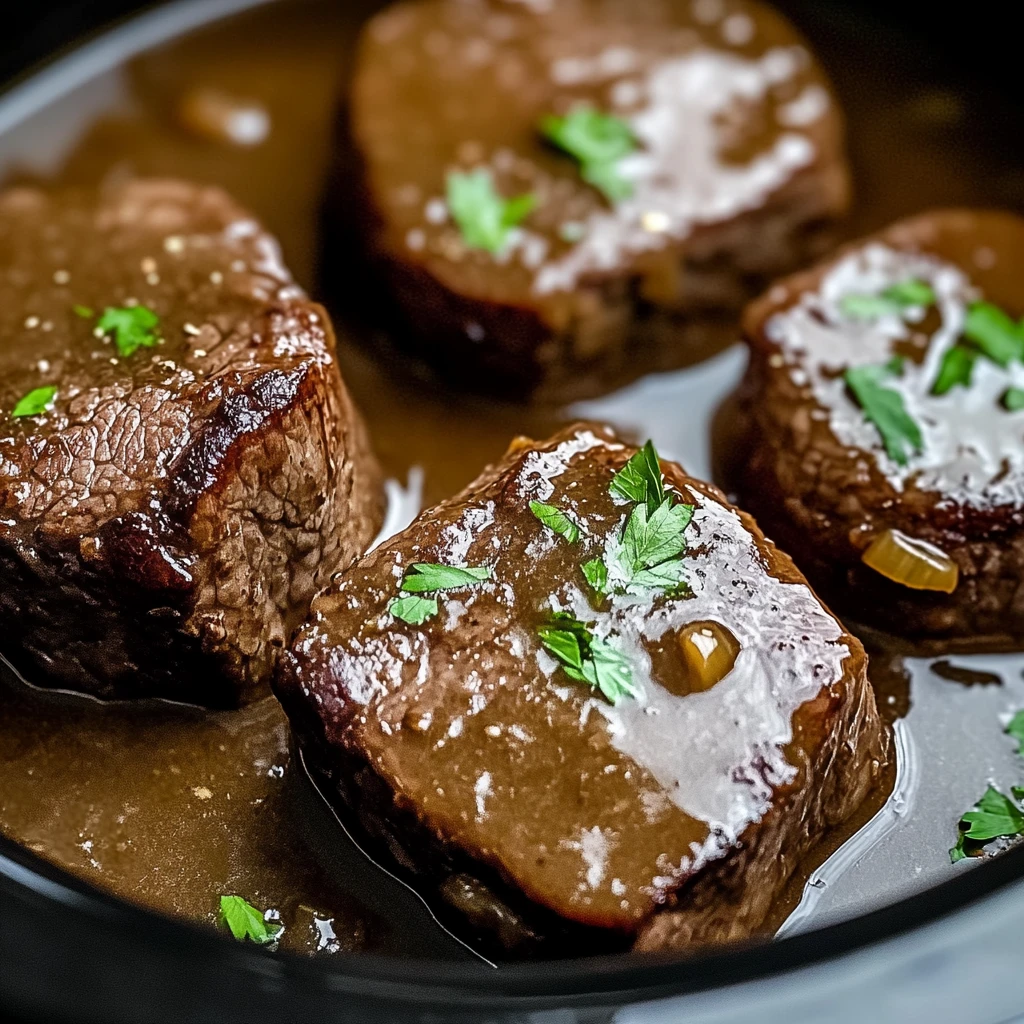 Tender Crock Pot Cube Steak in Rich Mushroom Gravy