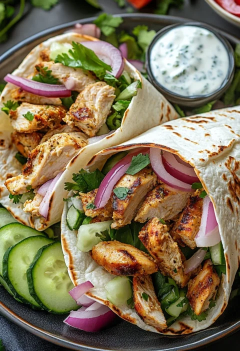 Chicken Shawarma Wraps Garlic Yogurt Sauce