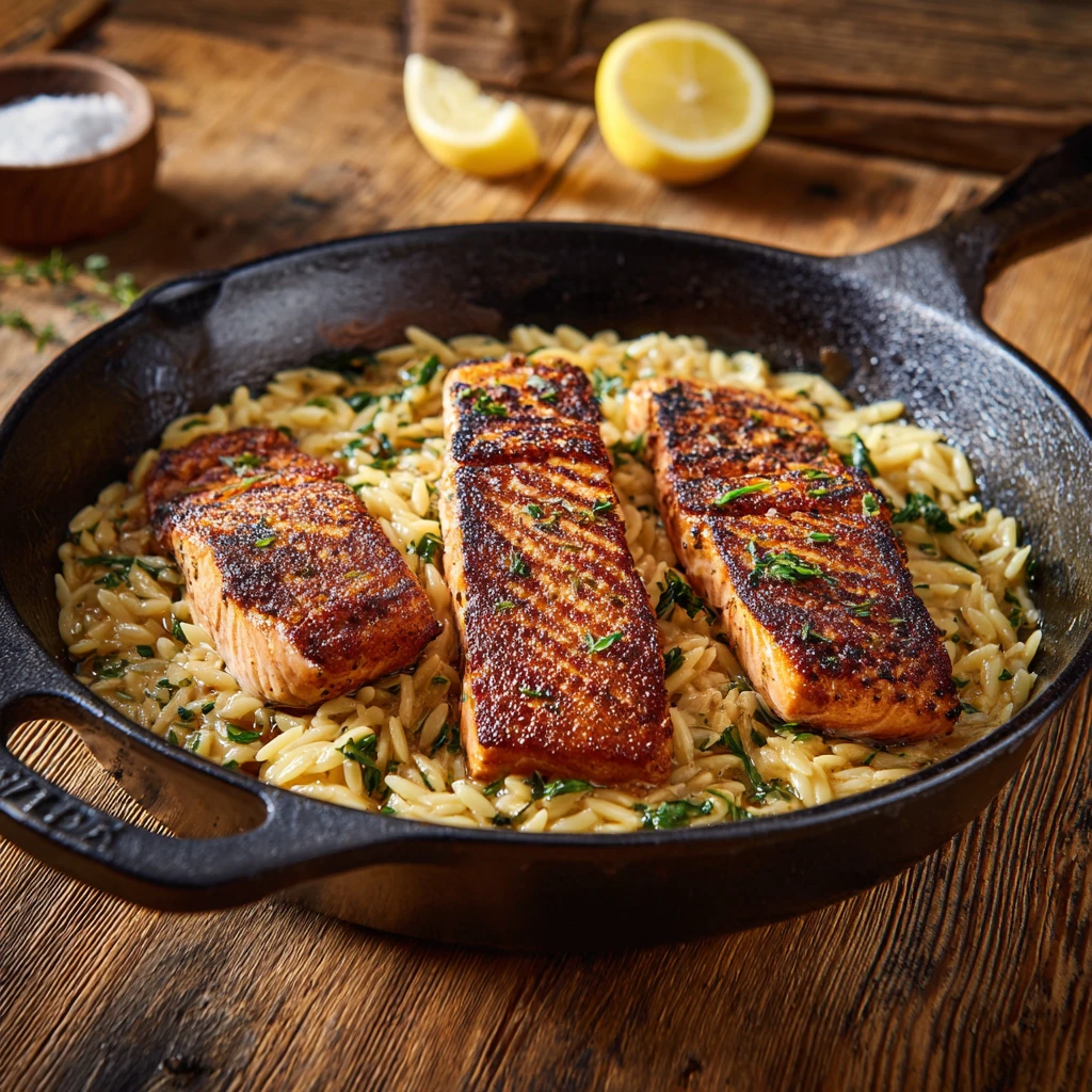 Creamy Lemon Orzo Salmon