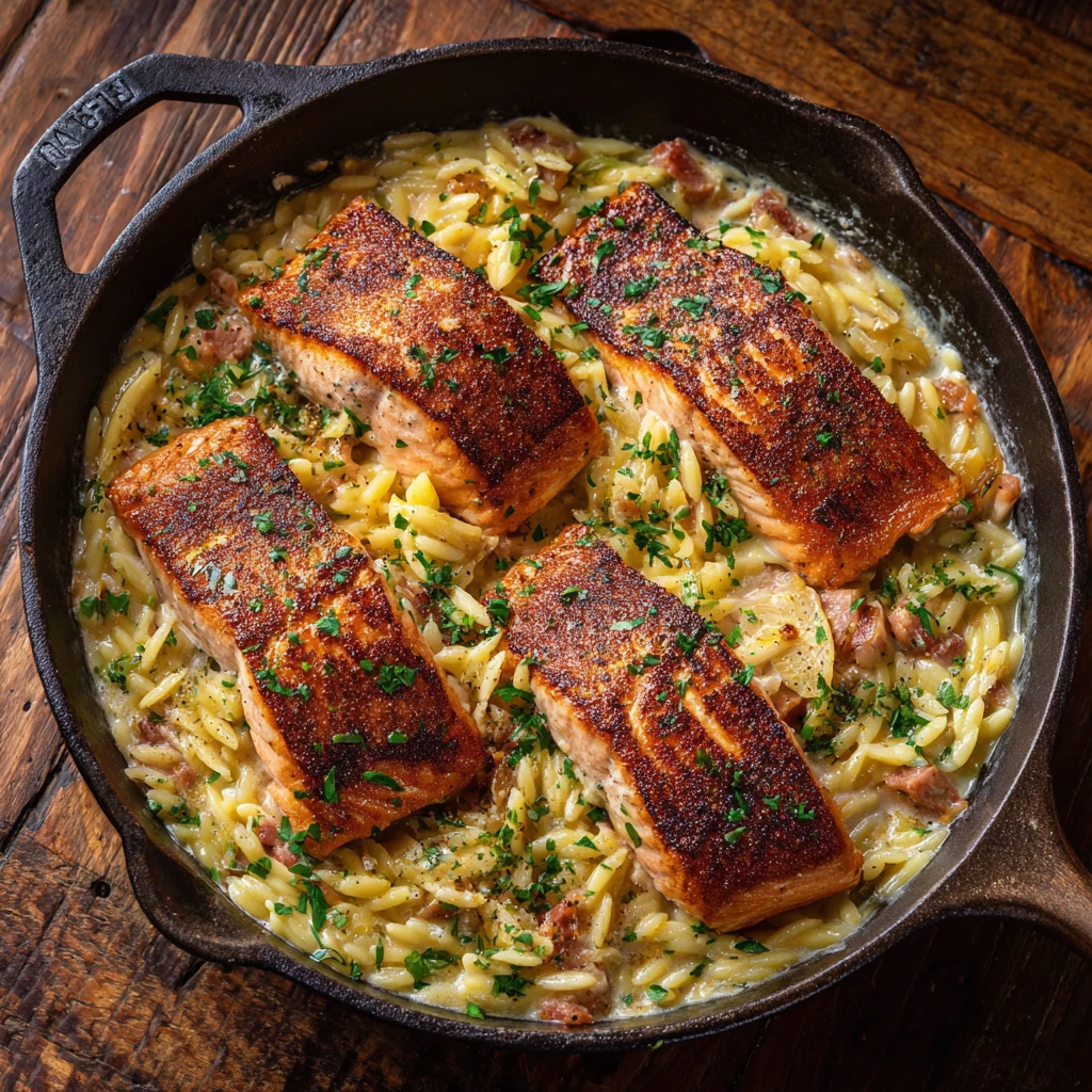Creamy Lemon Orzo Salmon