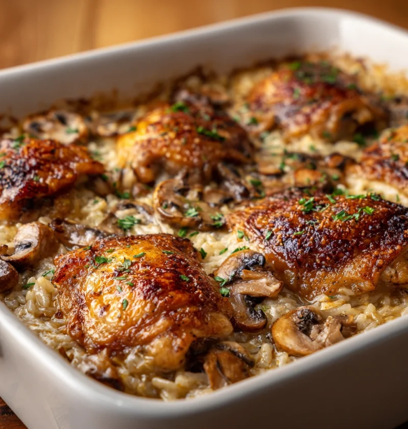 Creamy Smothered Chicken Rice Casserole