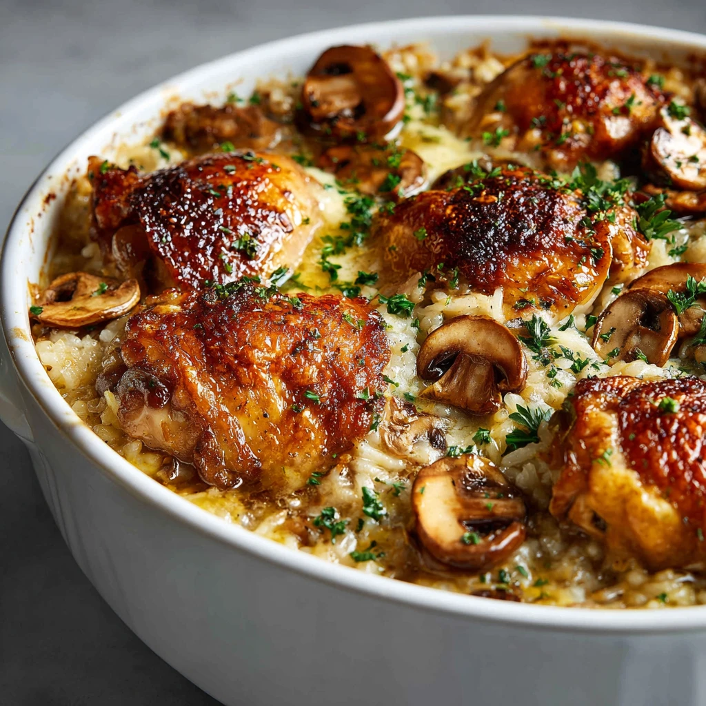 Creamy Smothered Chicken Rice Casserole