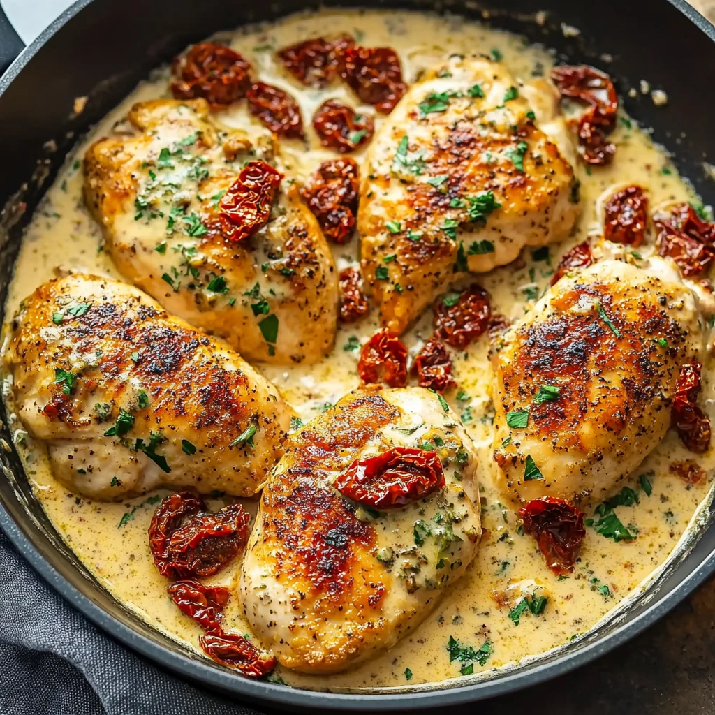 Creamy Sundried Tomato Garlic Chicken Onepan Dinner
