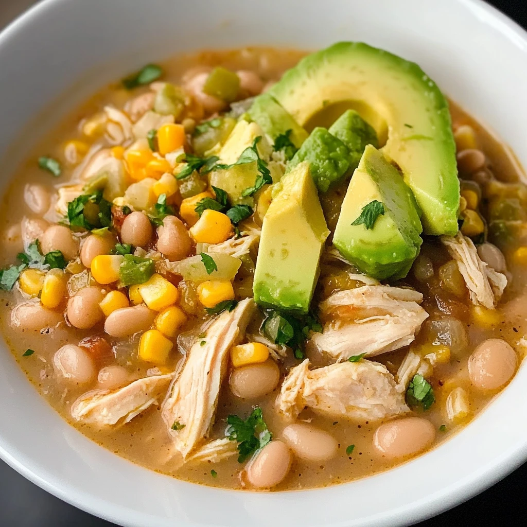 Healthy White Turkey Chili with Avocado & White Beans