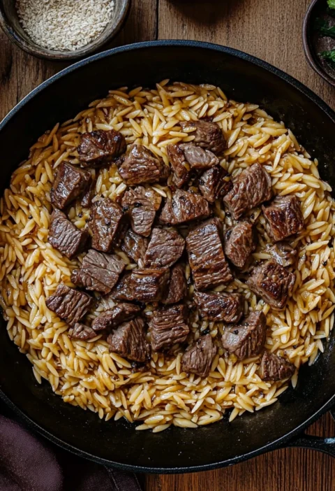 Steak Caramelized Onion Orzo