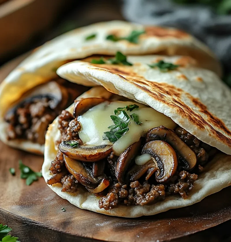 Ultimate Cheesy Beef Mushroom Pita Pockets