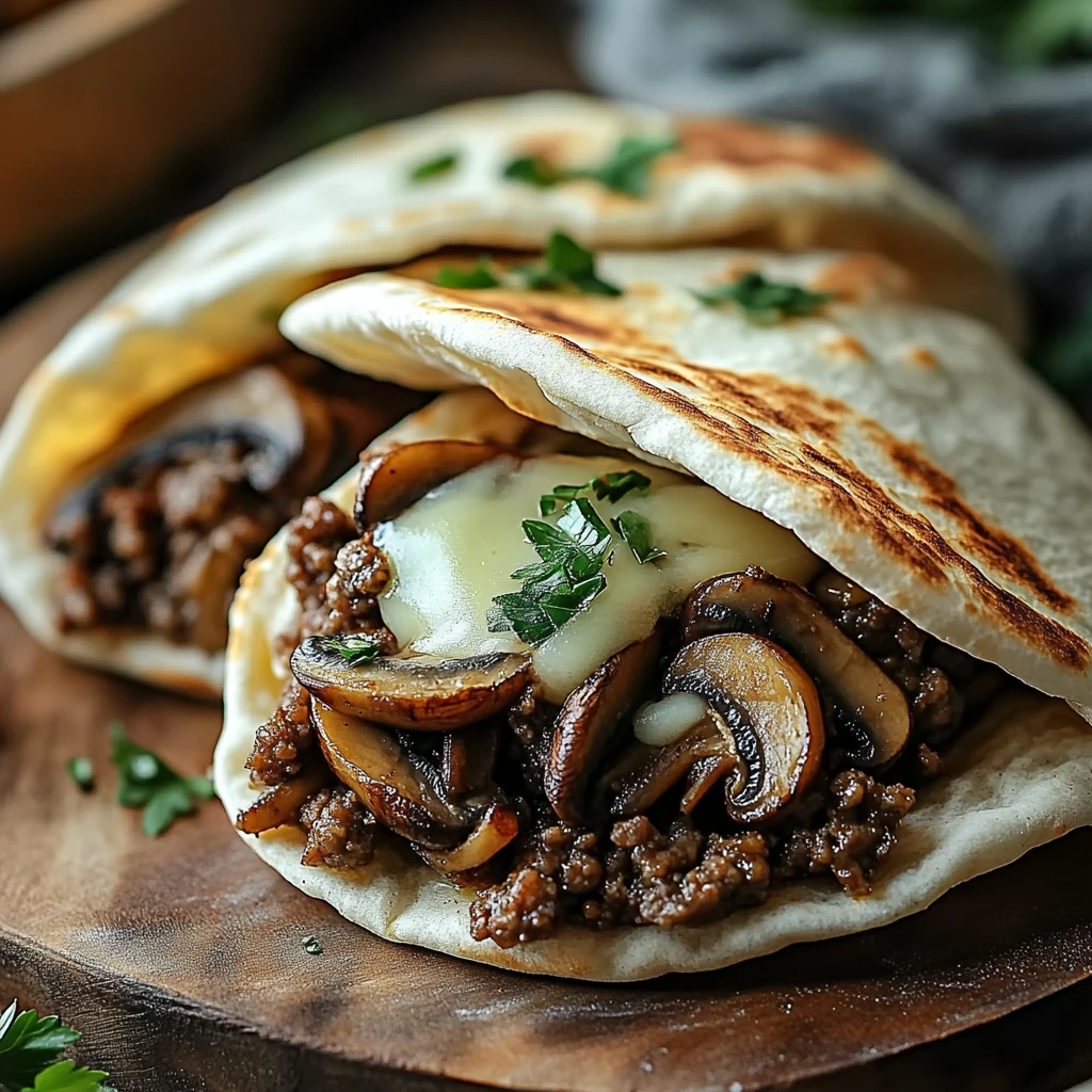 Ultimate Cheesy Beef and Mushroom Pita Pockets