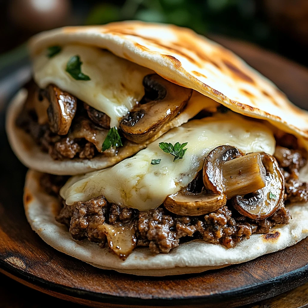 Ultimate Cheesy Beef Mushroom Pita Pockets