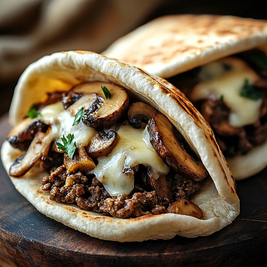 Ultimate Cheesy Beef Mushroom Pita Pockets