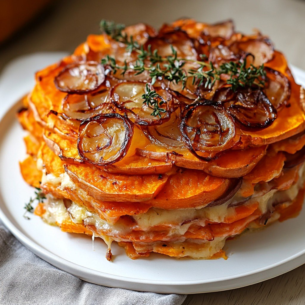 Cheesy Sweet Potato Gratin with Caramelized Onions Delight