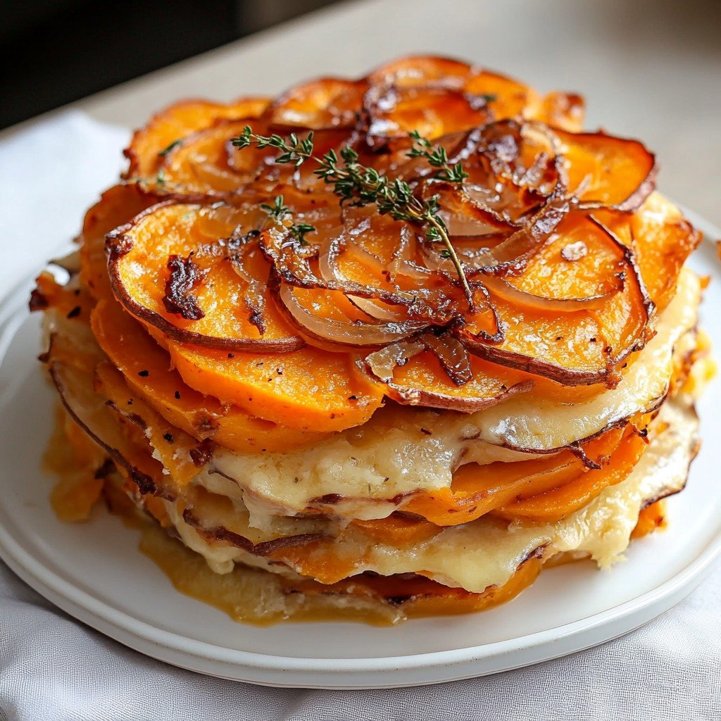 Cheesy Sweet Potato Gratin with Caramelized Onions Delight