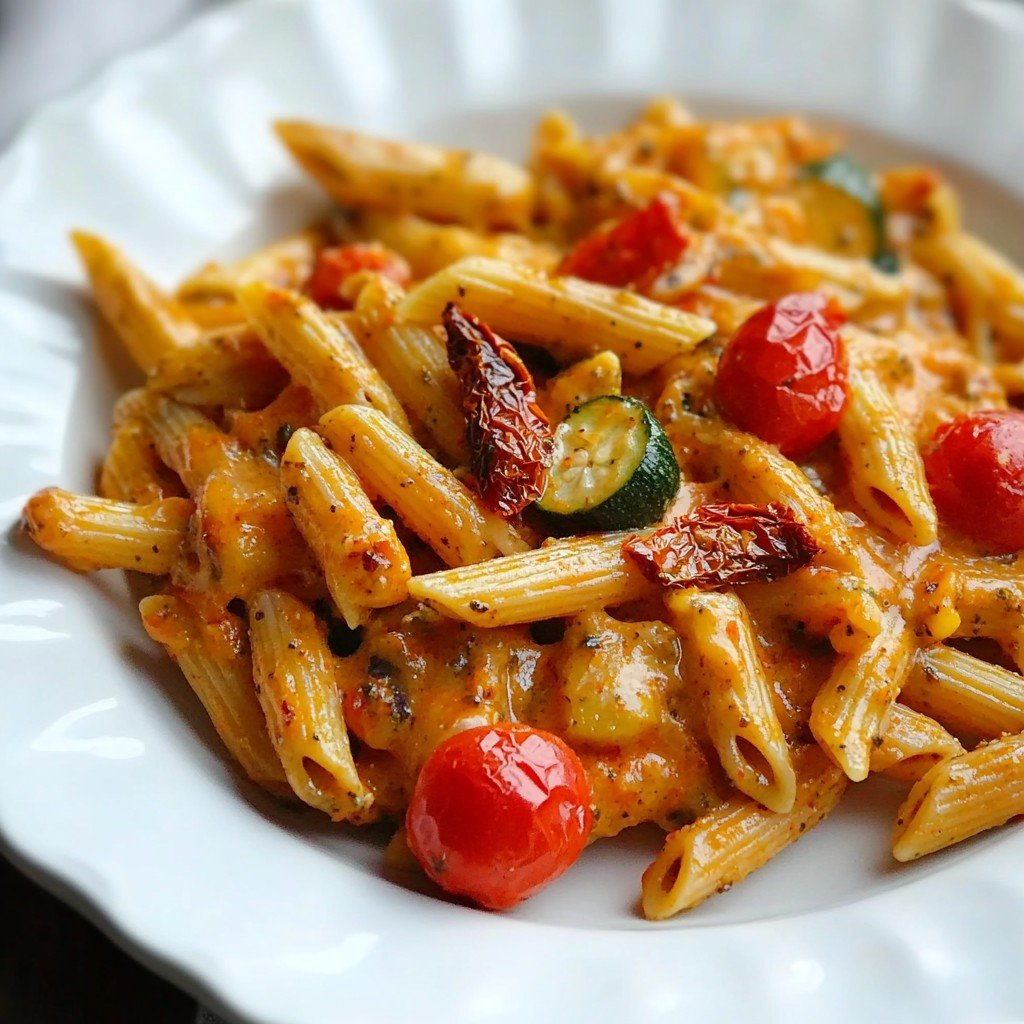 Creamy Sundried Tomato Pesto Pasta Bake with Veggies!