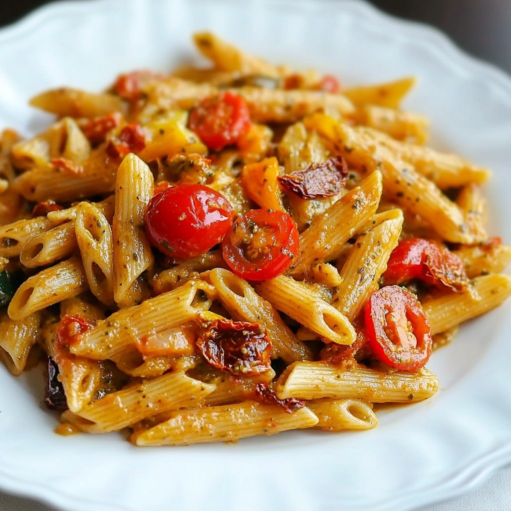 Creamy Sundried Tomato Pesto Pasta Bake with Veggies!