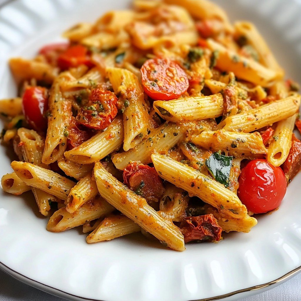 Creamy Sundried Tomato Pesto Pasta Bake with Veggies!