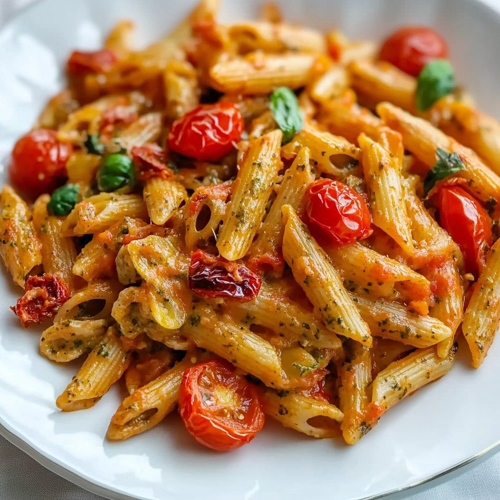 Creamy Sundried Tomato Pesto Pasta Bake with Veggies!