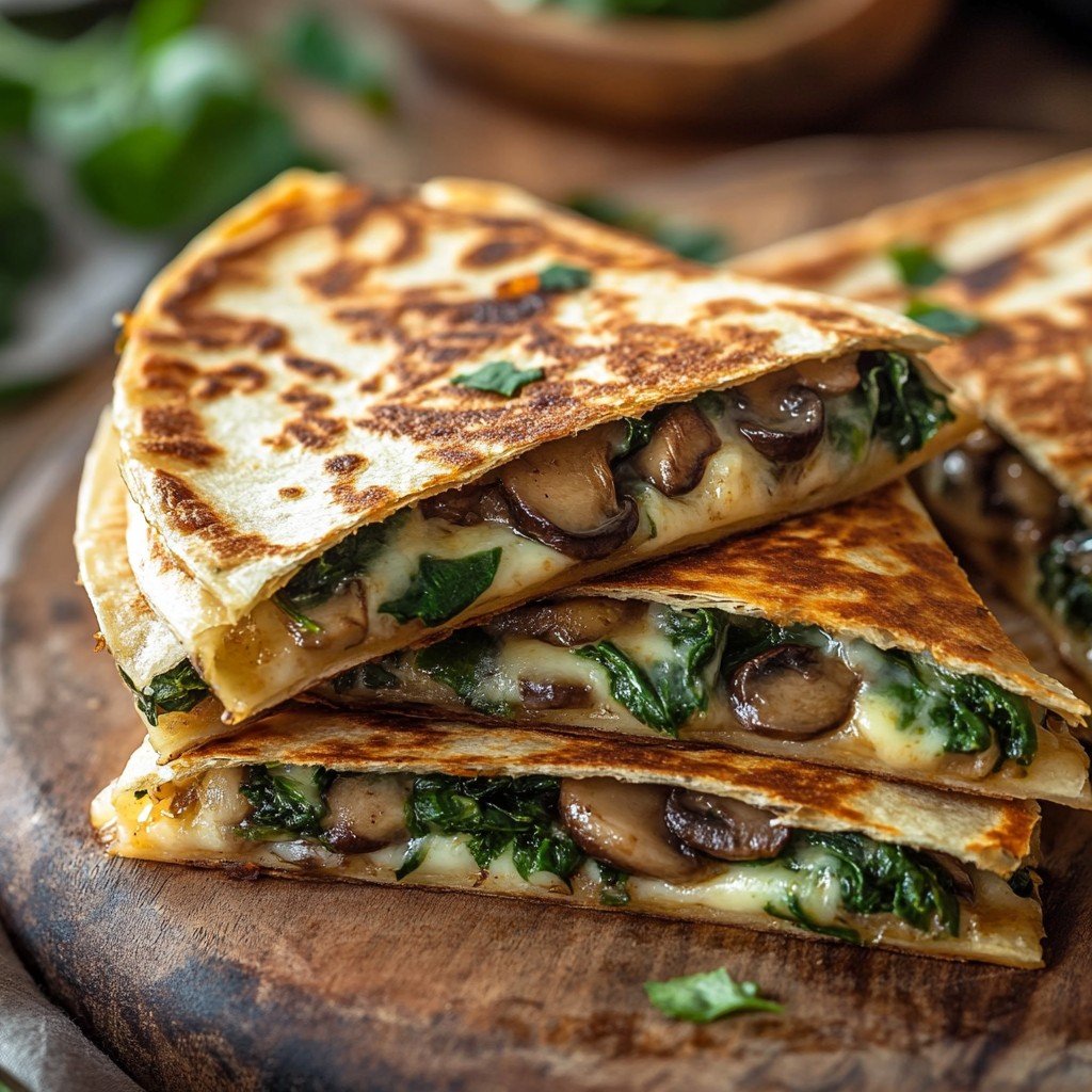 Crispy Baked Spinach Mushroom Quesadillas