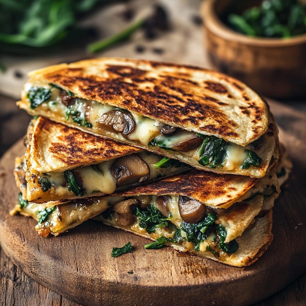 Crispy Baked Spinach Mushroom Quesadillas