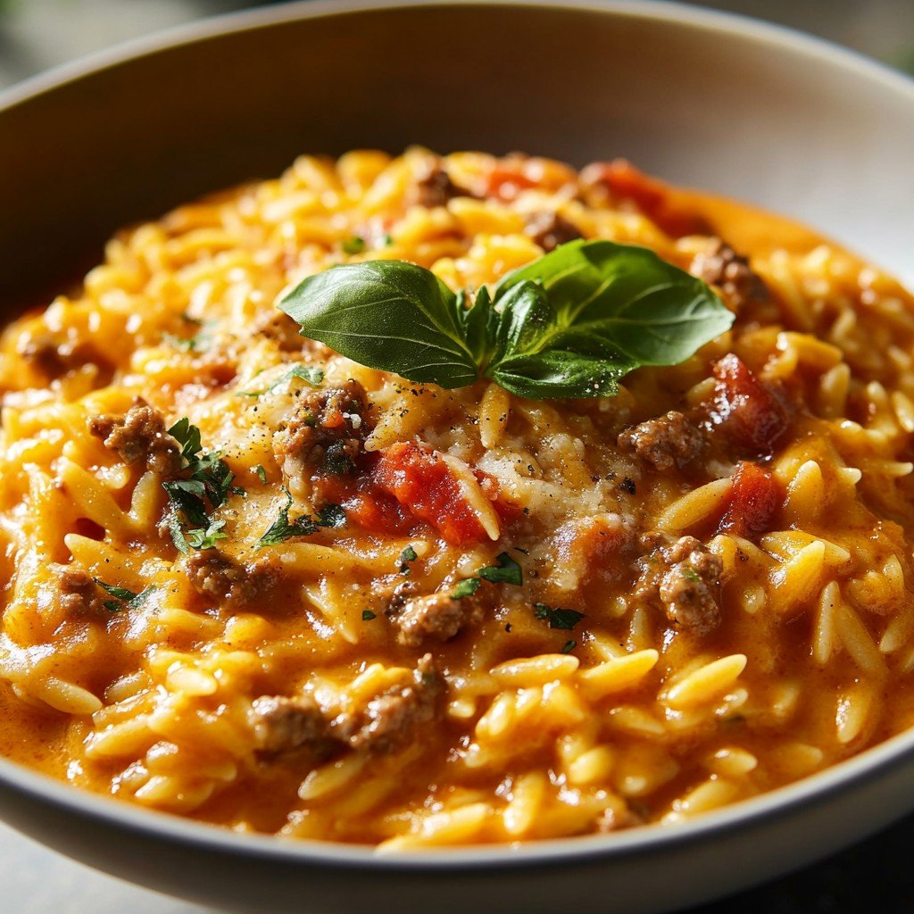 Delicious Ground Beef Orzo in Creamy Tomato Sauce Recipe