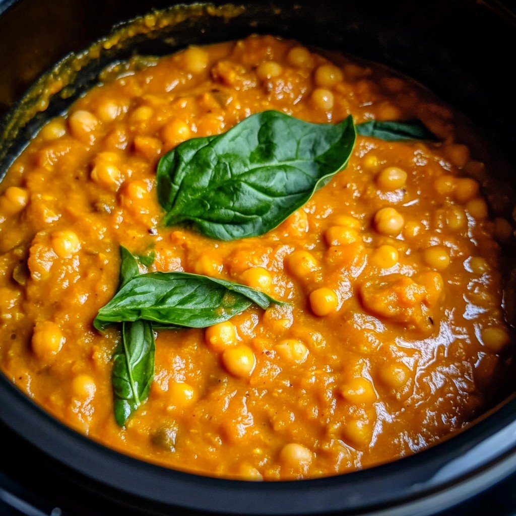 Easy Slow Cooker Creamy Coconut Lentils with Spinach Bliss