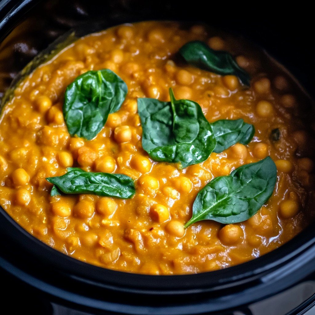 Easy Slow Cooker Creamy Coconut Lentils with Spinach Bliss