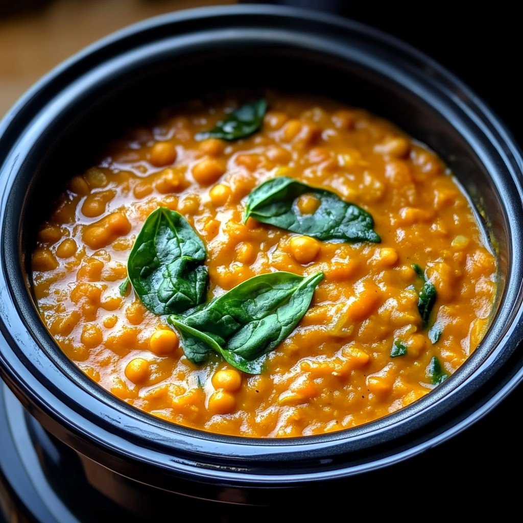 Easy Slow Cooker Creamy Coconut Lentils with Spinach Bliss