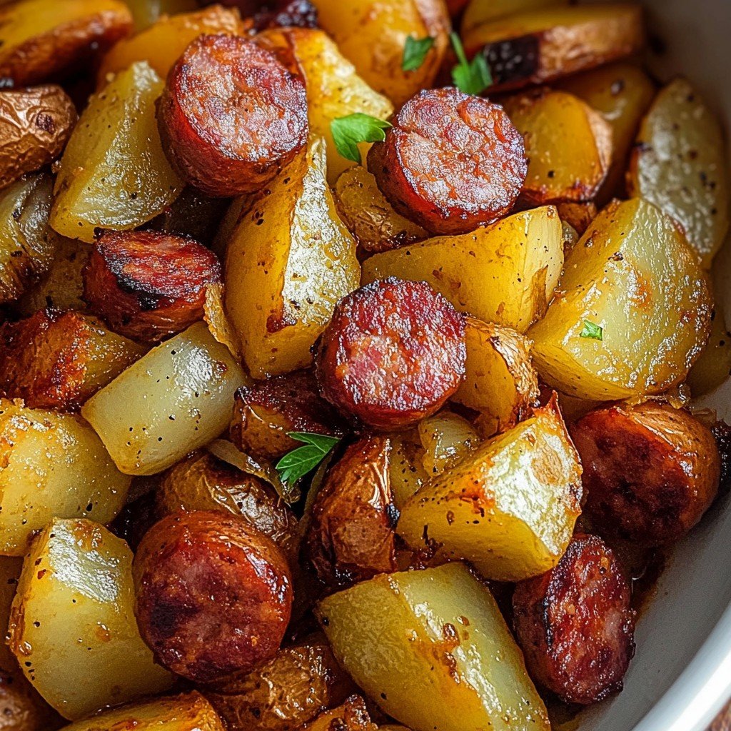 Fried Potatoes, Onions, and Smoked Polish Sausage