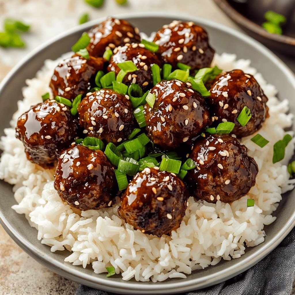 One-Pan Honey Garlic Meatball Rice Bake in 30 Minutes