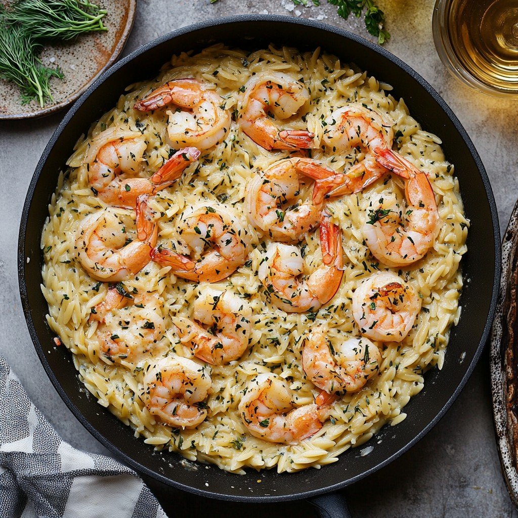 One Pot Garlic Butter Shrimp and Orzo