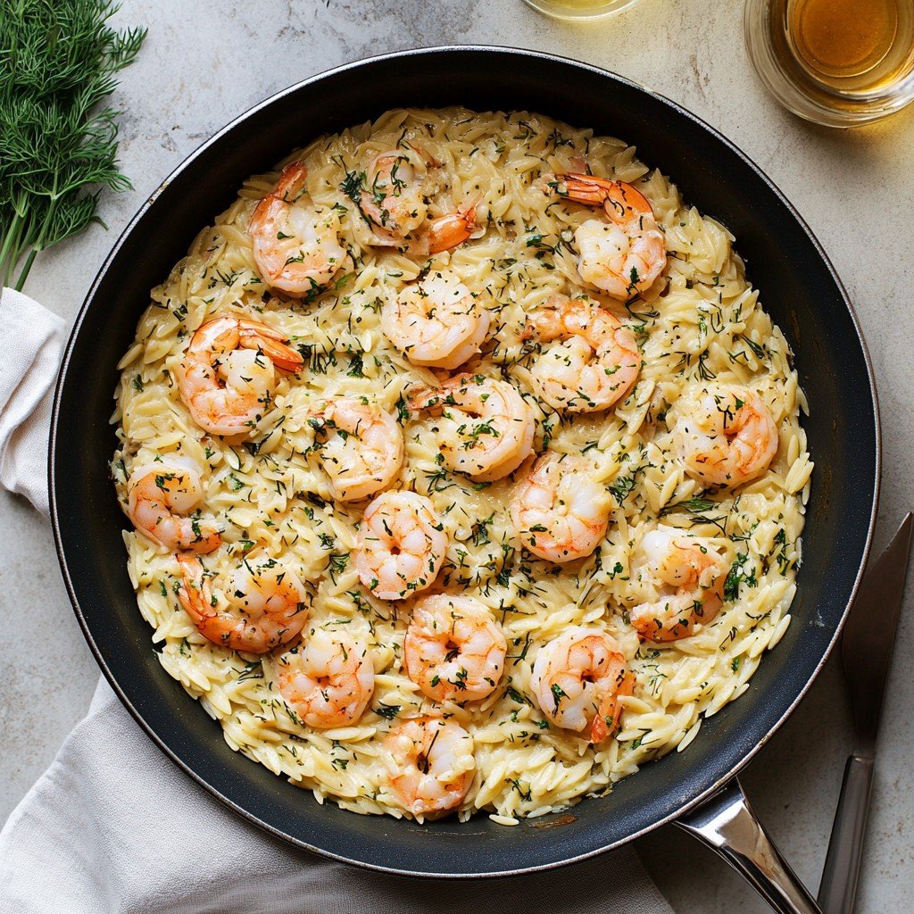 One Pot Garlic Butter Shrimp and Orzo