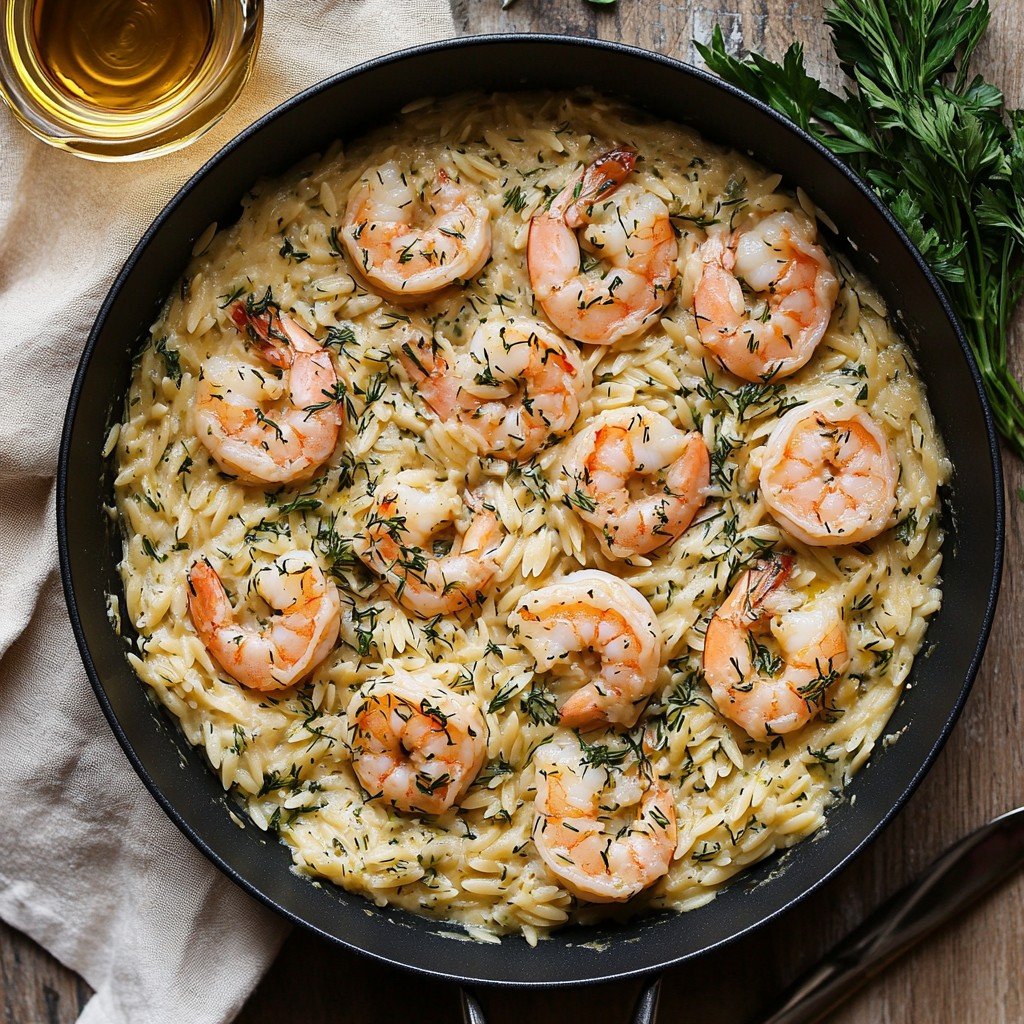 One Pot Garlic Butter Shrimp and Orzo