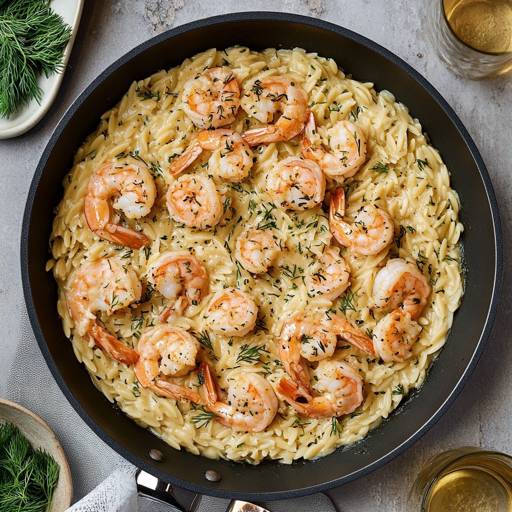 One Pot Garlic Butter Shrimp and Orzo