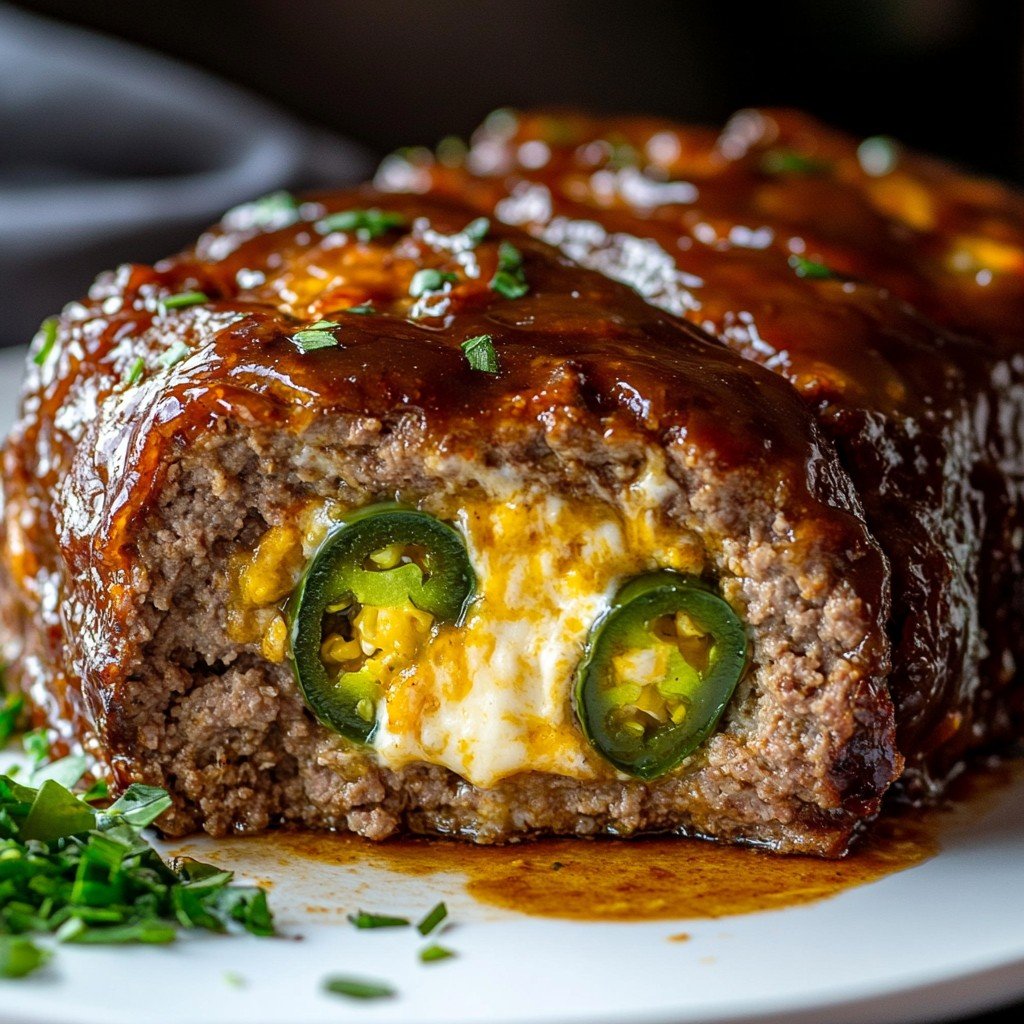 Spicy Cheesy Jalapeño Popper Stuffed Beef Meatloaf