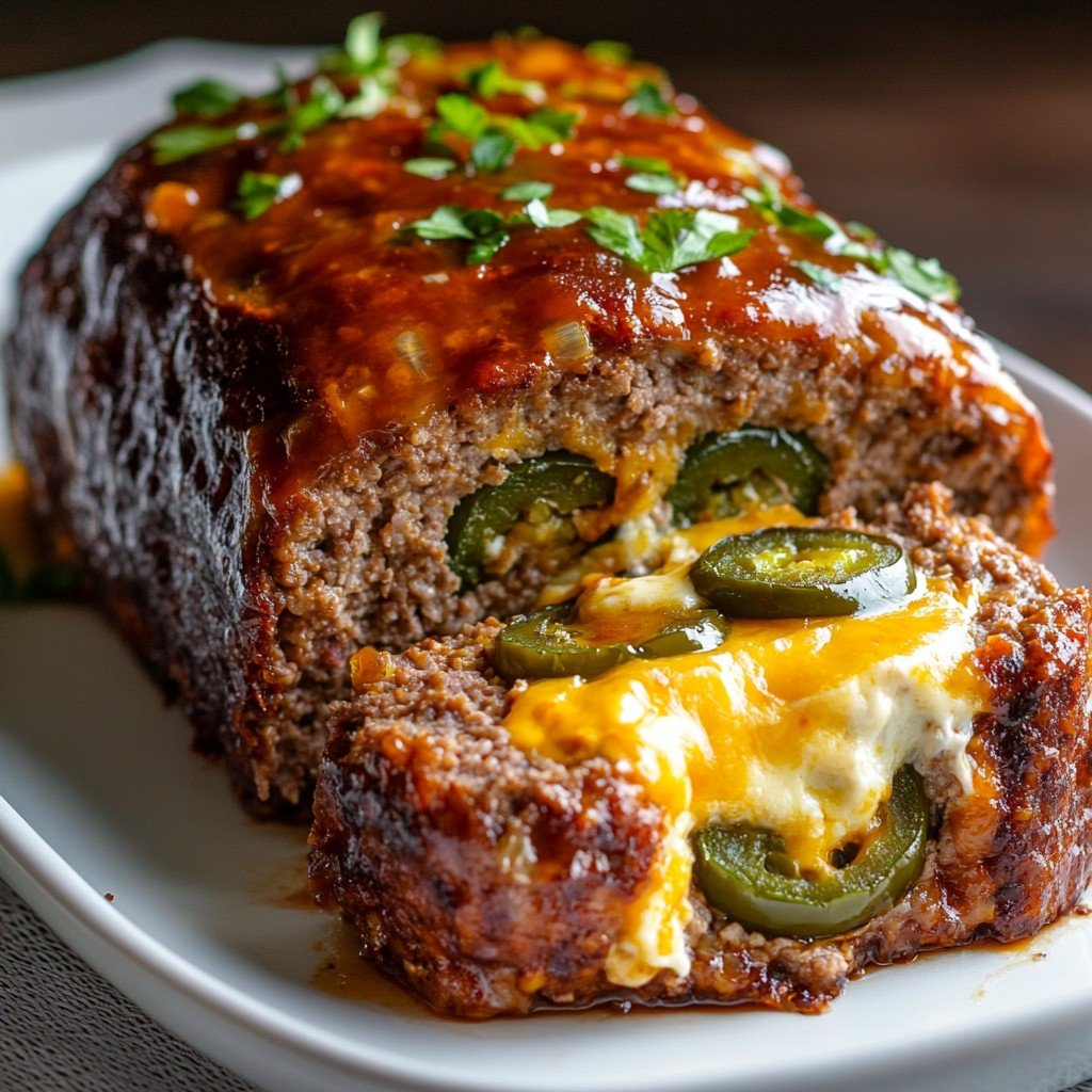 Spicy Cheesy Jalapeño Popper Stuffed Beef Meatloaf