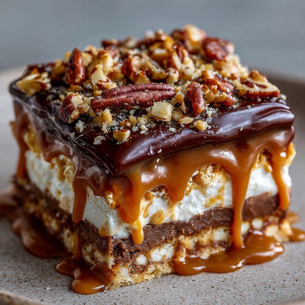3-Layer No-Bake Turtle Lasagna Dessert