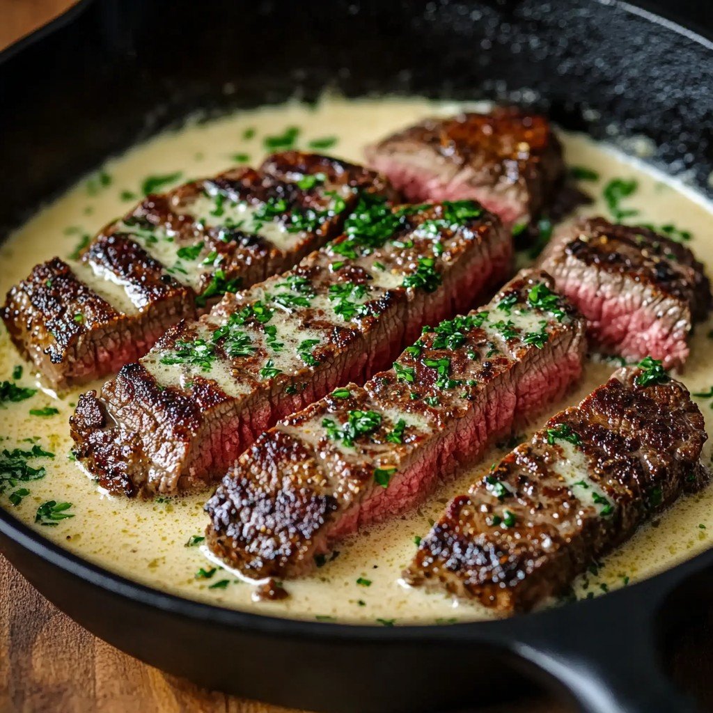 4-Ingredient Keto Garlic Butter Steak with Parmesan Cream Sauce