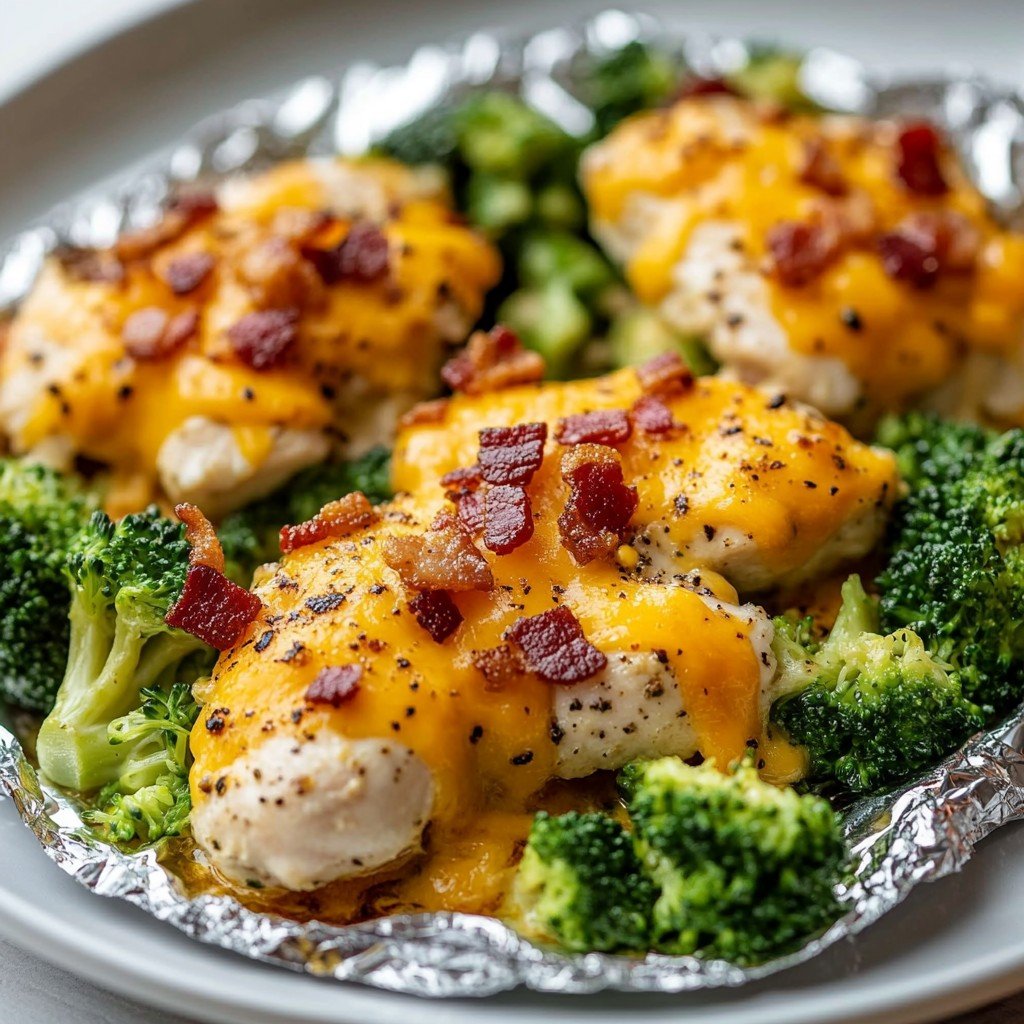 5-Ingredient Keto Cheesy Broccoli Chicken Foil Bake