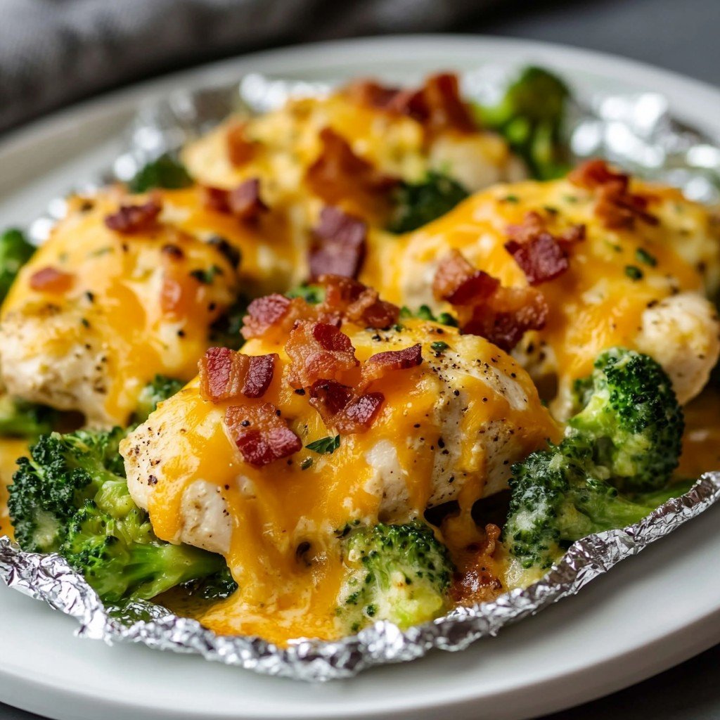 5-Ingredient Keto Cheesy Broccoli Chicken Foil Bake