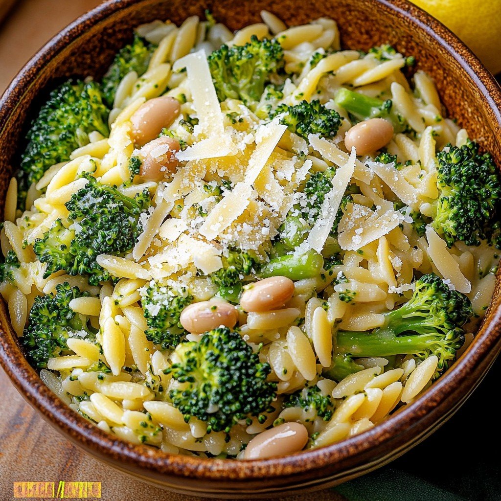 Broccoli Orzo with White Beans, Lemon and Parmesan
