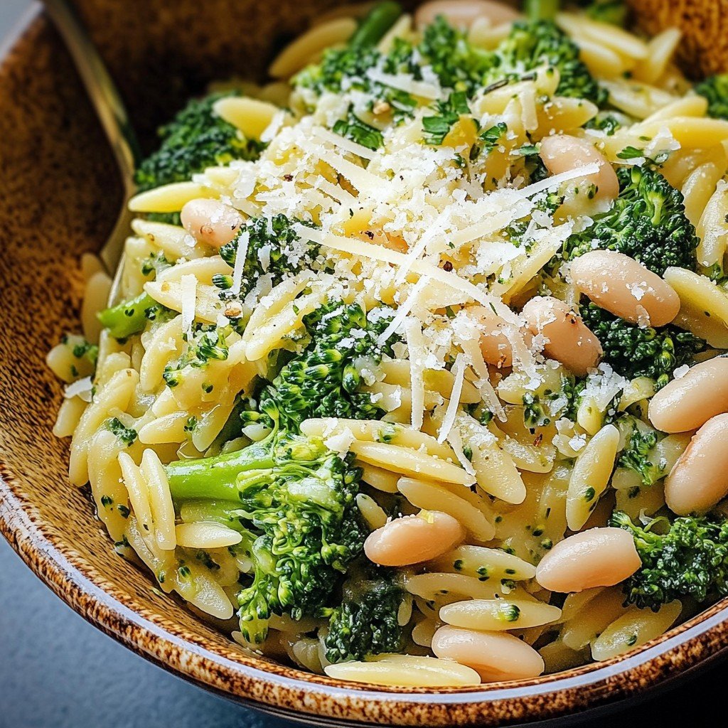 Broccoli Orzo with White Beans, Lemon and Parmesan