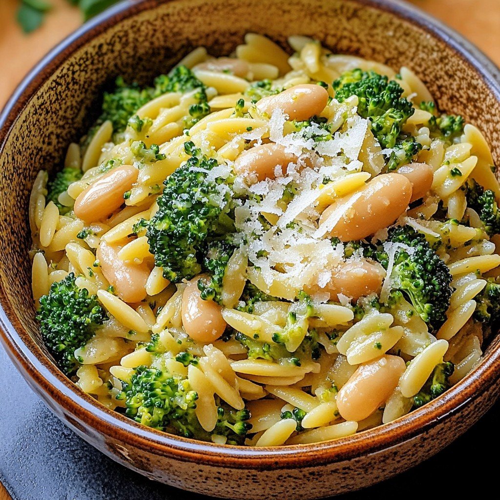 Broccoli Orzo with White Beans, Lemon and Parmesan