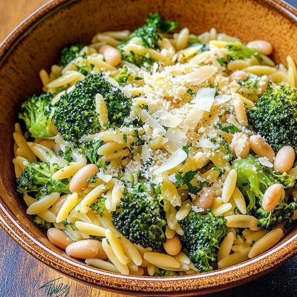 Broccoli Orzo with White Beans, Lemon and Parmesan