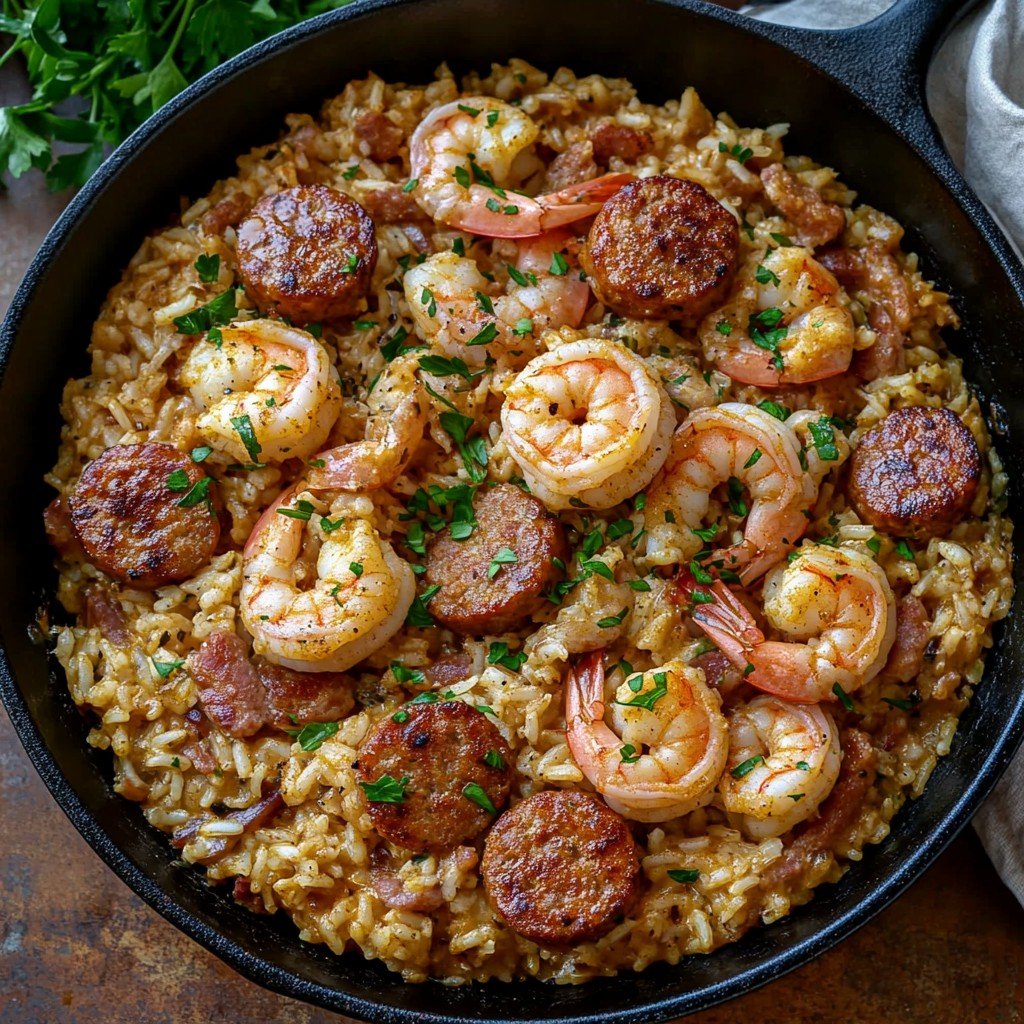 Cajun Shrimp and Sausage Rice Skillet