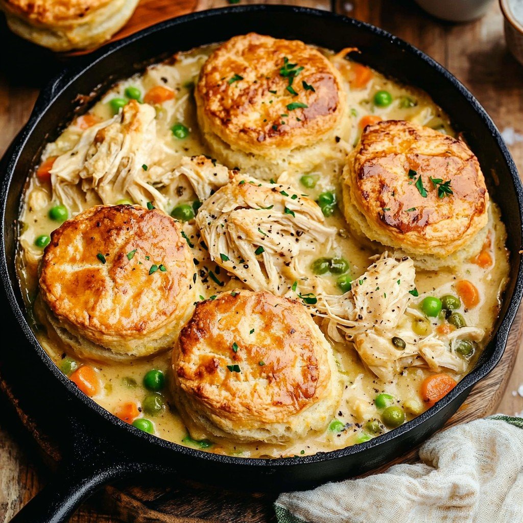 Chicken Pot Pie with Garlic Butter Biscuits