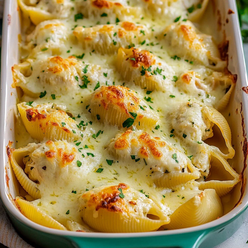 Creamy Baked Chicken Alfredo Stuffed Shells