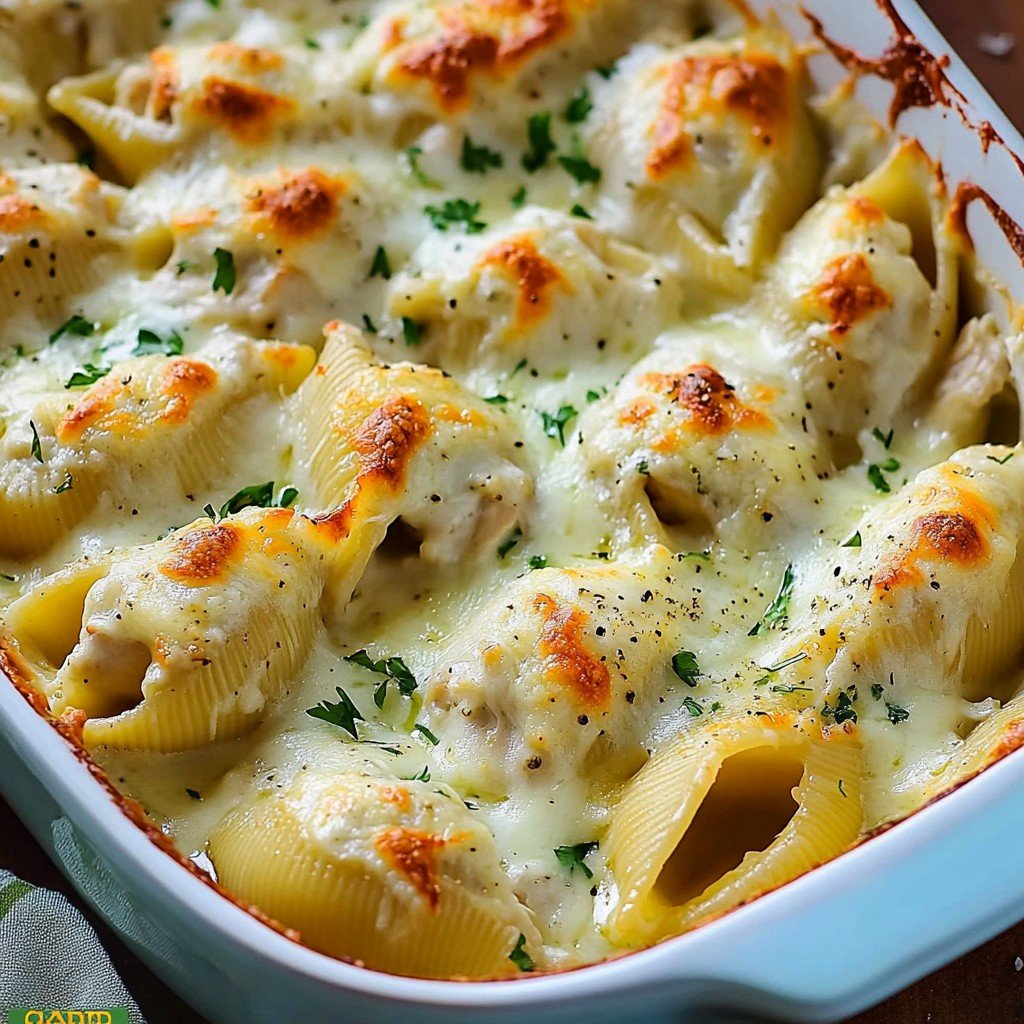 Creamy Baked Chicken Alfredo Stuffed Shells