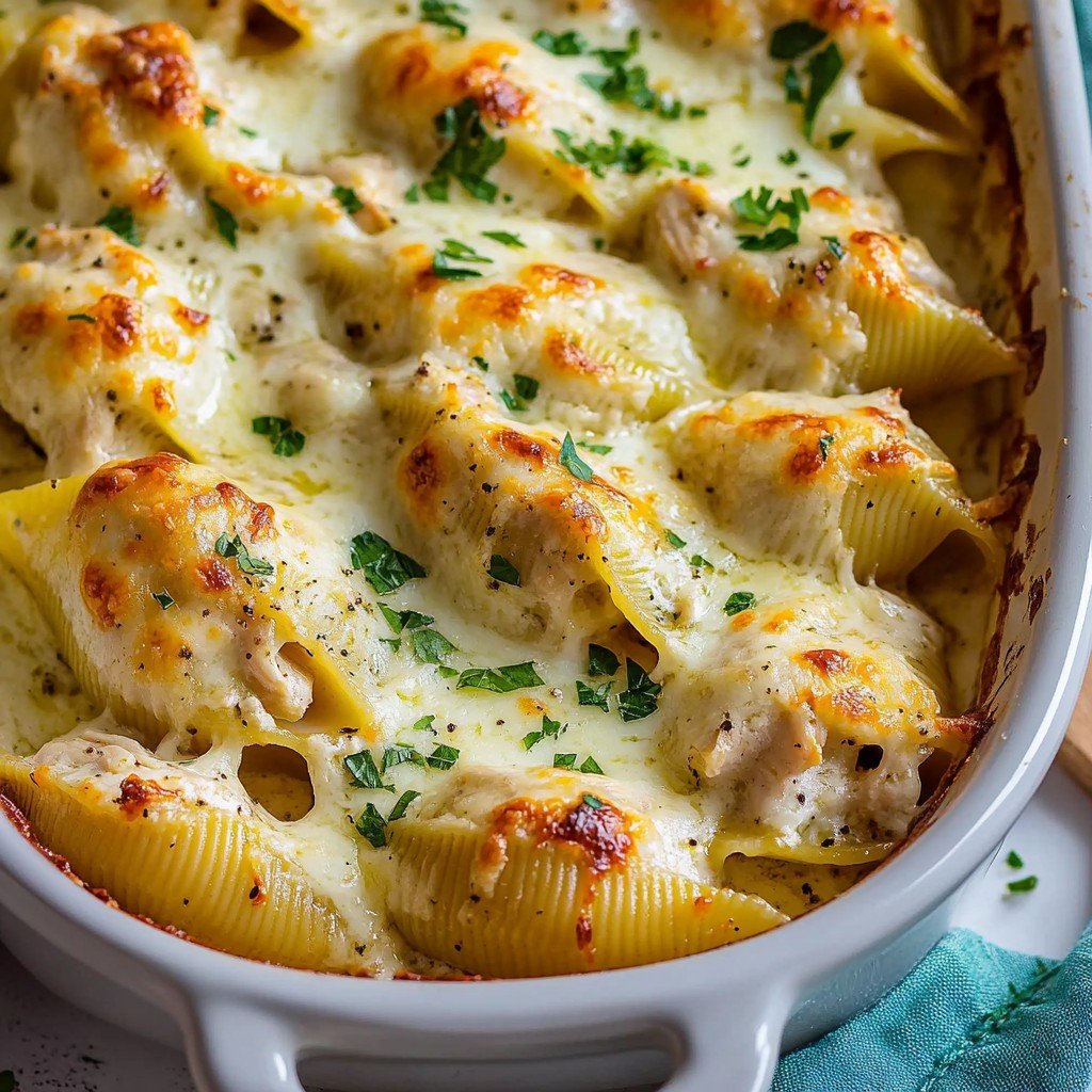Creamy Baked Chicken Alfredo Stuffed Shells