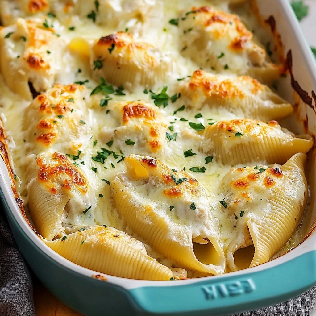 Creamy Baked Chicken Alfredo Stuffed Shells