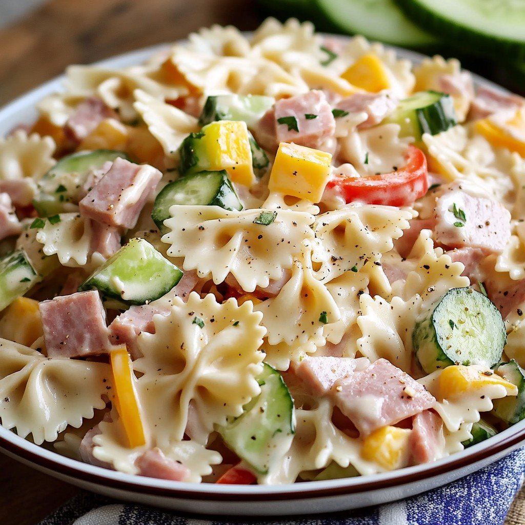 Creamy Ham and Cheddar Farfalle Salad