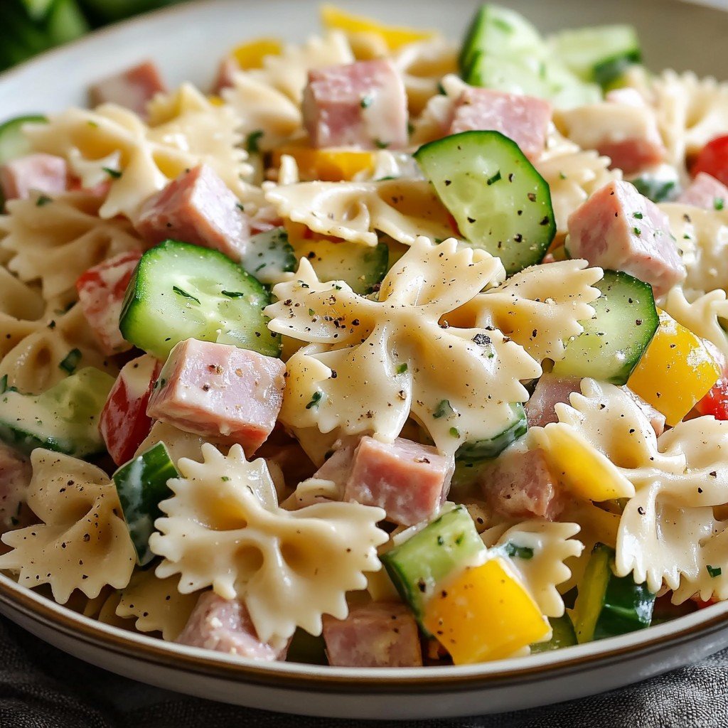Creamy Ham and Cheddar Farfalle Salad
