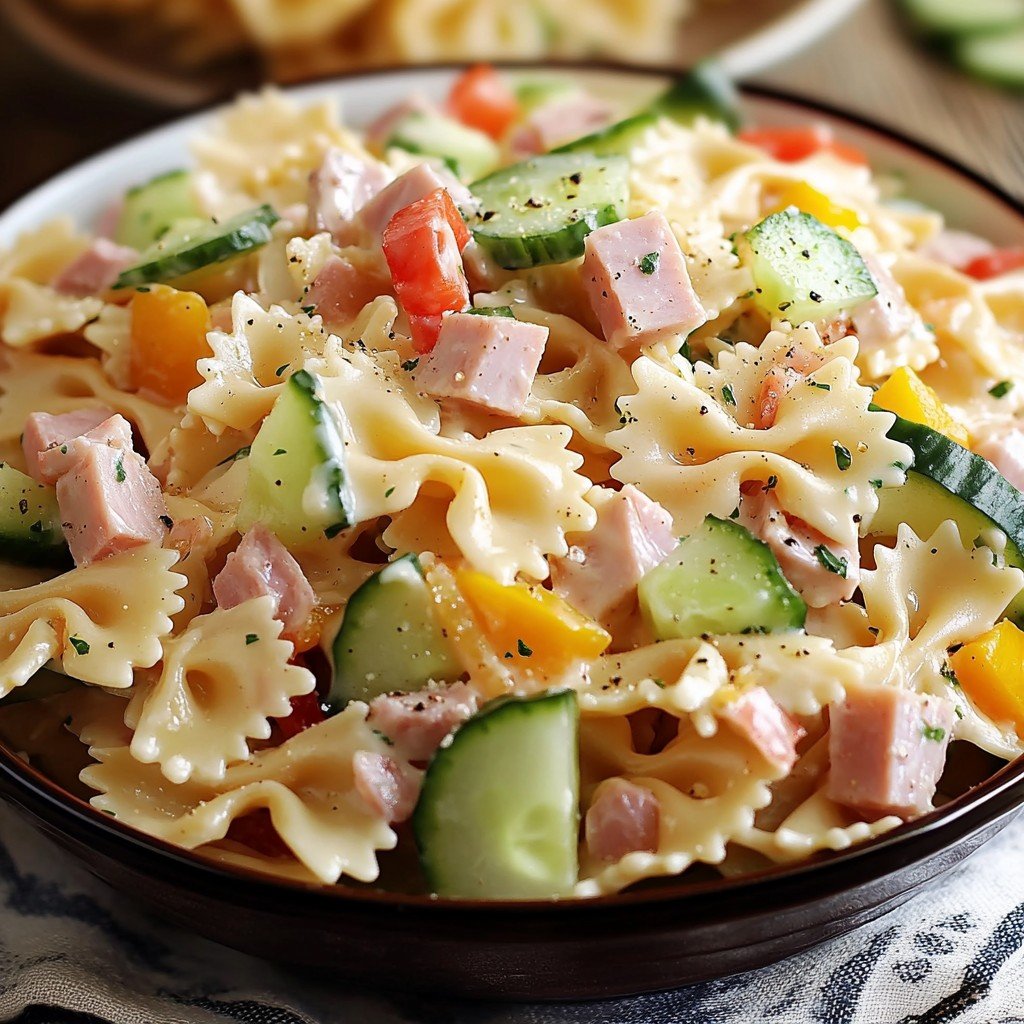 Creamy Ham and Cheddar Farfalle Salad